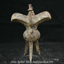10.8" Old Chinese Bronze ware Dynasty Drinking vessel Goblet Cup Statue