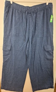GAP Women's XL Indigo Linen-Blend Wide-Leg Cargo Pull-On Pants NWT $69.99 875501 - Picture 1 of 4