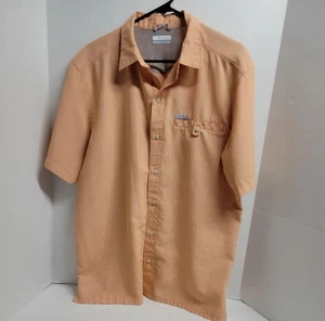 Columbia Mens Shirt Medium Orange Button Up Short Sleeve Cotton Camping Fishing - Picture 1 of 4