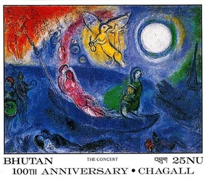 👉 BHUTAN 1987 CHAGALL PAINTING S/S SC#625 mnh ** JUDAICA 💲KOSTENLOSER VERSAND💲 - Bild 1 von 1