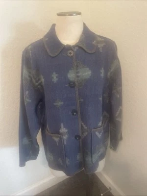 Women’s Woolrich L Wool Aztec Unlined Long Jacket Coat Vintage PERIWINKLE - Image 1 of 4