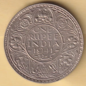 BRITISH INDIA 1941 KING GEORGE VI ONE RUPEE RARE SILVER COIN - Bild 1 von 2