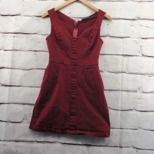 ANTHRO MODCLOTH Sheath Dress Womens Medium Mini Sleeveless Burgundy Heart Button - Picture 1 of 10
