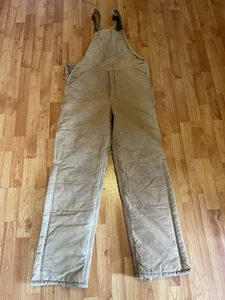 Vtg Carhartt Bib Overalls Mens 36 x 36 Insulated Double Knee Tan Brown workwear - Picture 1 of 7