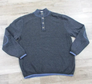 Carbon 2 Colalt Sweater Herren mittelblau 4 Knopf Henley Pullover Ellenbogen Patch - Bild 1 von 9