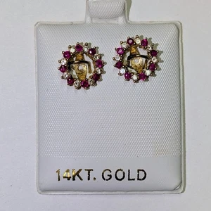14k yellow gold ruby diamond  earring Jackets. As-Is. - Picture 1 of 10