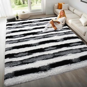 Alfombras de área de 6x9 pies para sala de estar dormitorio, blanco y negro lavables a máquina S... - Imagen 1 de 8