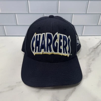 De colección Años 90 San Diego Chargers Cabeza de Bloque Lana Snap Back Sombrero Logo Lateral Foto 1 de 4