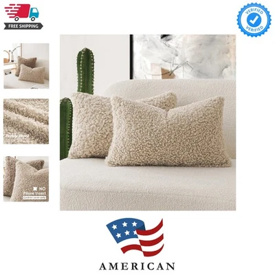 Fundas de almohada de lana de peluche suaves y felpa - Juego de 2 12"x20" para un tacto elegante Foto 1 de 4