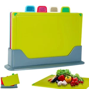 Coloured Chopping Board Set 4pcs Non-Slip Index Cutting Boards with Stand 30x20 - Picture 1 of 5