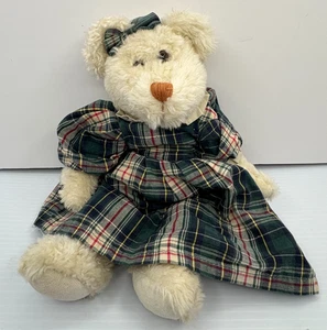 Orso vintage Boyd's 13 pollici con abito verde a quadri e imbottitura di perline - Foto 1 di 6