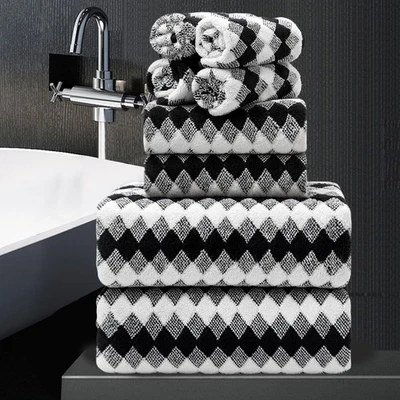 8 Piece Bathroom Towel Set Black White|2 Oversized Large Bath Towels Sheet,2 ... - Image 1 of 4