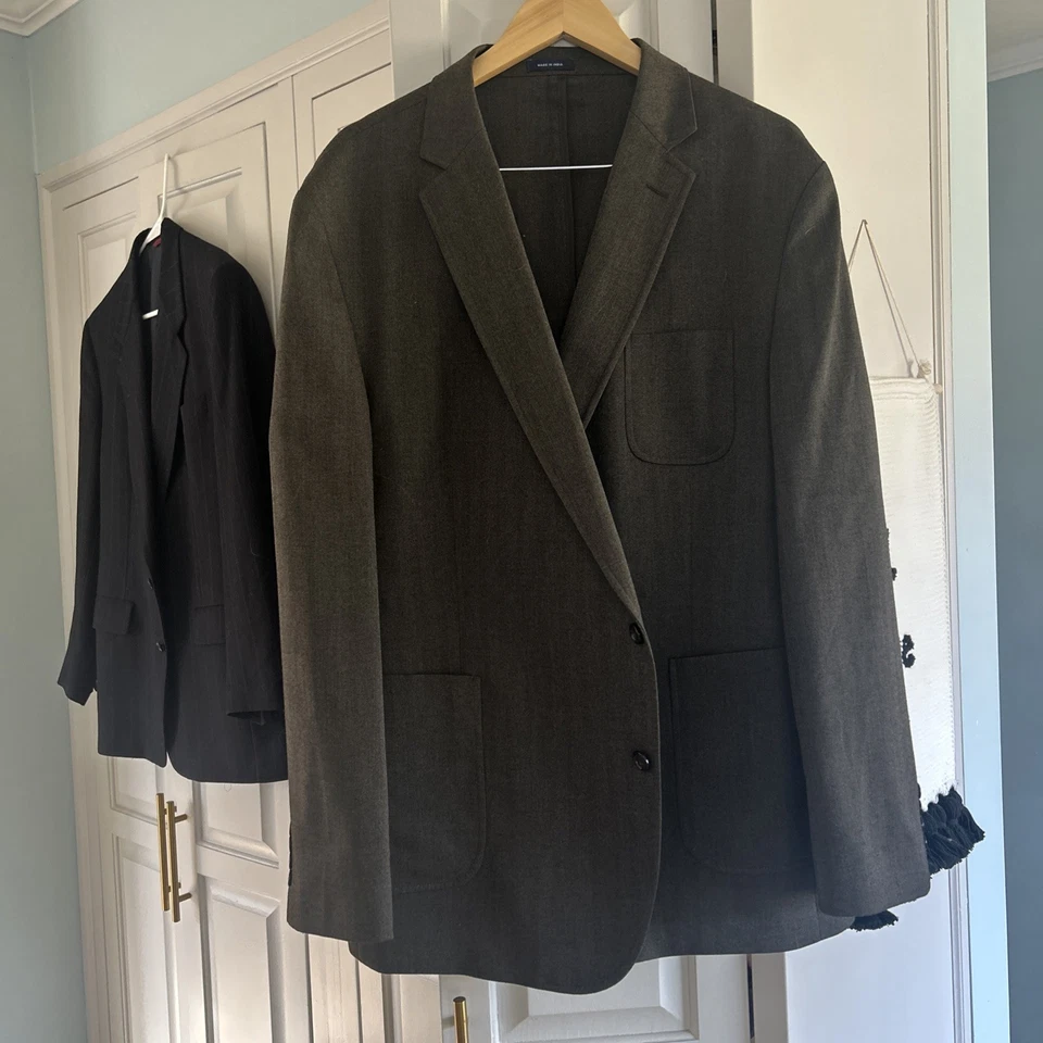 Abrigo deportivo Stafford para hombre mezcla de polietileno calce ajustado 2 botones marrón gris Blazer 44R Foto 1 de 4