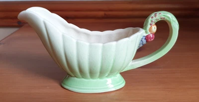 VINTAGE BRENTLEIGH WARE SMALL SAUCE BOAT, GREEN WITH FRUIT DECORATION - Image 1 of 4