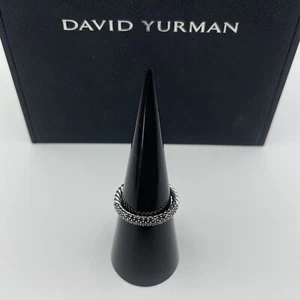 David Yurman Sterling Silver Small Black Pave Diamond Band Ring Silver 6.75 - Picture 1 of 10