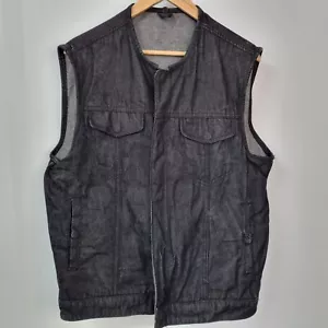 First Mfg Concealed Carry Rough Neck Kershaw Black Denim Motorcycle Vest Sz L - Picture 1 of 7