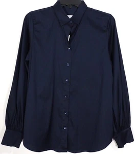 Chicos Navy Poplin Billow Sleeve Button Front Shirt Blouse Size 0.5 US6 PR1037 - Picture 1 of 3