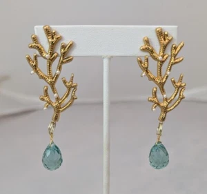 Statement-Ohrringe Gold blau Spinell Koralle & Perlen - Bild 1 von 2