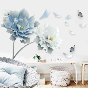 US Butterfly Lotus Flower 3D Wall Stickers Removable Wall Art Decals Home Decor - Picture 1 of 8