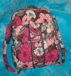 VERA BRADLEY Pink & Hot Pink Poppy Floral Backpack Bag W/ POCKETS-Quilted - Picture 1 of 18