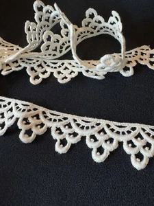 Vintage Cotton Guipure Venise Lace Border Trim White 1.25" wide x 1.5 Yards - Picture 1 of 3