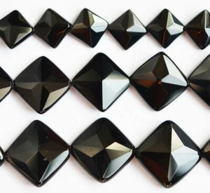 Square Diagonal AAA Natural Onyx Black Agate Cut Faceted Smooth Loose Beads 15" - Picture 1 of 7
