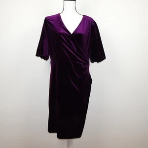 DKNY Velvet Cocktail Dress Women’s Size 14 Purple Surplice Rouched - Picture 1 of 10