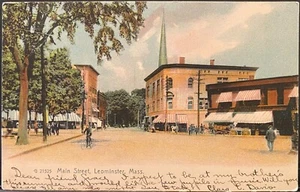 Leominster MA Massachusetts Main Street antike Postkarte Worcester County - Bild 1 von 2