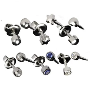 Sterilized Hypoallergenic Stud Earrings White Surgical Steel Multi-Shape Stud  - Picture 1 of 49