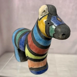 Raku Pottery Colorful Zebra South African Ceramic Figurine Small - Picture 1 of 9