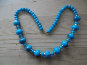 Statement Halskette Schmuck aus türkis/goldfarbenden Kugeln gefertigt Nr.2498 - Bild 1 von 3