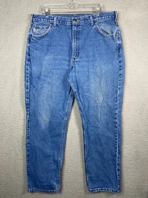 Carhartt Jean 男式 38x30 蓝色传统锥形适合中号水洗牛仔工作服 — 第 1/4 张图片