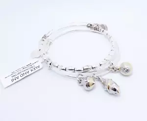 Alex and Ani Lots of 2 Silver Tone Bead & Ornament Charm Dangle Bangle Bracelets - Picture 1 of 4