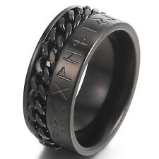 Black Viking Rune Chain Spinner Ring Stainless Steel Celtic Anti-Anxiety Band