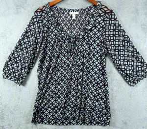 Weston Wear Anthropologie Tops Womens Large Blouse Gray Geometric Sheer Shirt - Picture 1 of 9