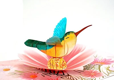 Tarjeta Pop Up 3D Colibrí Pájaro Flor Cumpleaños Gracias Madre Primavera Verano Foto 1 de 4