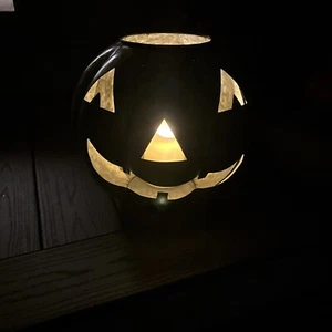 CERÁMICA GRANERO METAL GALVANIZADO JACK-O'-LANTERN CALABAZA ~ GRANDE ~ HALLOWEEN ~ NUEVO SIN CAJA - Imagen 1 de 7
