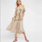 FREE PEOPLE The High Road Jumpsuit Off The Shoulder Bohemian Embroidered Sz S