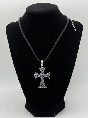 Lia Sophia Divinity Cross Multi Blue Rhinestone Necklace Religious Christian EUC - Image 1 of 4