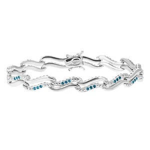 1/2 cttw Blue Diamond Tennis Bracelet .925 Sterling Silver With Rhodium Infinity - Picture 1 of 4