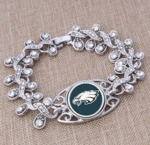 Philadelphia Eagles Football Charm Clasp Bracelet Tibetan Silver Rhinestones - Picture 1 of 3