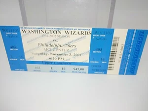 Michael Jordan Washington Wizards 11/3/2001 Unused Ticket 3rd Game Back - Picture 1 of 2