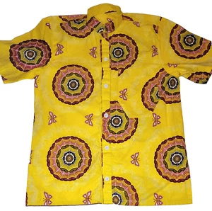 New Vtg look Spider Web Band Collar Wax Block Cotton Hawaiian Shirt African '40s - Picture 1 of 14