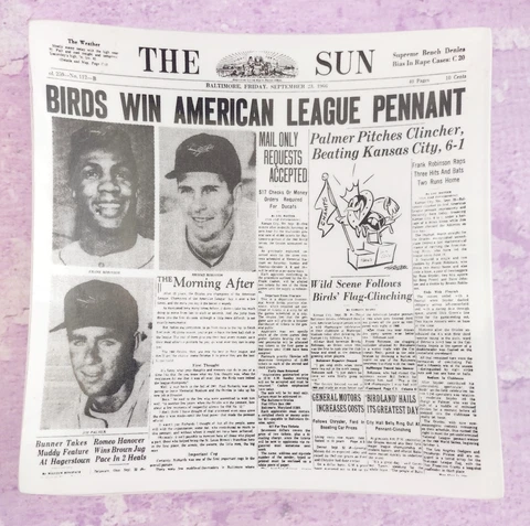 1966 Baltimore Orioles World Series Champions Glass Trinket Dish Sun Newspaper Cover