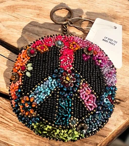 RARE Mary Frances Make Peace Bag Charm Coin Purse NEW! - Picture 1 of 6