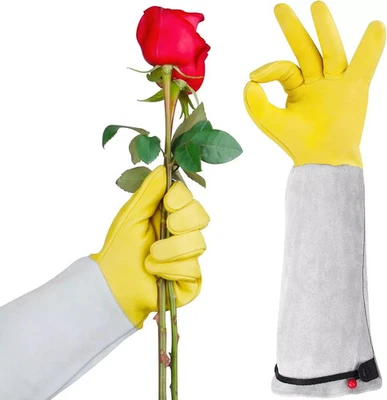 Guantes Largos de Jardinería Cuero Guante A Prueba de Espinas Patio Trabajo Protección S,M,L Foto 1 de 4