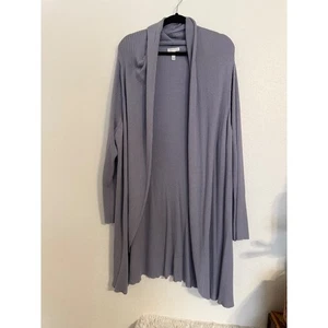 Cardigan lungo Leith 4x viola grigio a costine maglia aperto davanti spolverino taglie forti - Foto 1 di 3