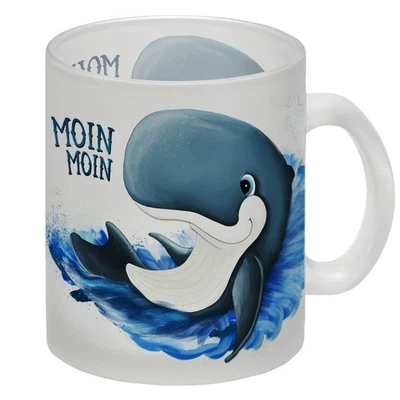 Moin Moin Glas Tasse mit Wal Motiv - Bild 1 von 3