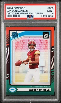 Donruss Jayden Daniels #389 2024 vista previa óptica radiocontrol novato rojo y verde PSA 9 Foto 1 de 4