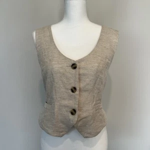 Gilet American Eagle donna taglia L misto lino kaki bottoni capsule accademia nuovo con etichette - Foto 1 di 17